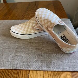 Ladies tan and white checkered Vans